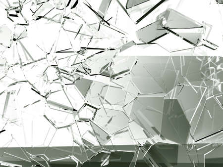 Pieces of glass broken or cracked on white, 3d illustration; 3d renderingの写真素材