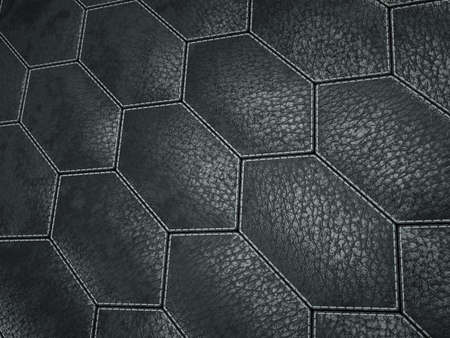 Leather stitched hexagon or honecomb black shiny texture or background with bumps. 3d render, 3d illustrationの写真素材