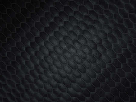 Leather stitched hexagon or honecomb black shiny texture or background with bumps. 3d render, 3d illustrationの写真素材