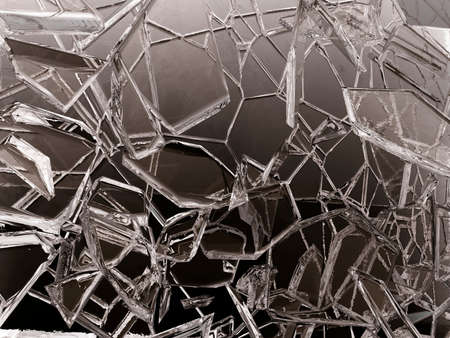Pieces of transparent glass broken or cracked, 3d illustration; 3d renderingの写真素材