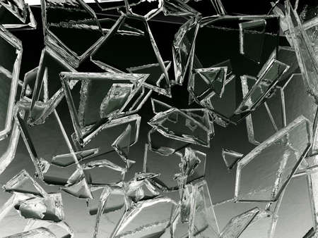 Pieces of transparent glass broken or cracked, 3d illustration; 3d renderingの写真素材