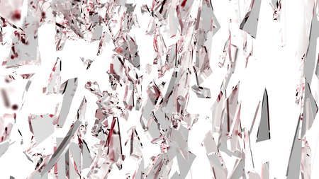 Pieces of glass broken or cracked on white, 3d illustration; 3d renderingの写真素材