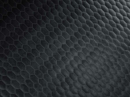 Leather stitched hexagon or honecomb black shiny texture or background with bumps. 3d render, 3d illustrationの写真素材