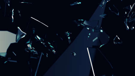 Pieces of glass broken or cracked on black, 3d illustration; 3d renderingの写真素材