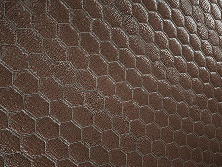 Alligator or crocodile brown Leather. hexagon or honeycomb stitched texture or background with bumps. 3d render, 3d illustrationの写真素材