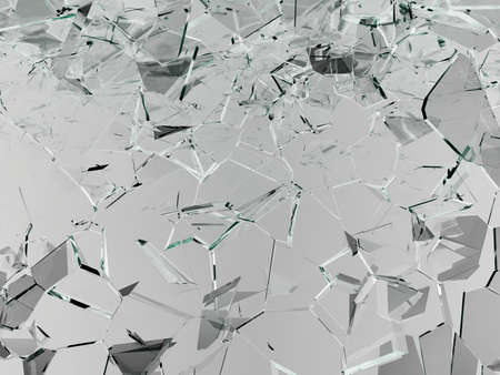 Pieces of glass broken or cracked on white, 3d illustration; 3d renderingの写真素材