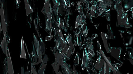 Pieces of glass broken or cracked on black, 3d illustration; 3d renderingの写真素材