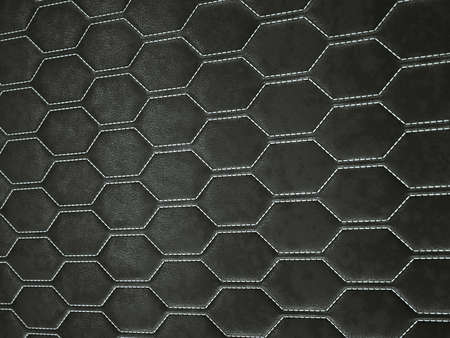 Leather stitched hexagon or honecomb black shiny texture or background with bumps. 3d render, 3d illustrationの写真素材