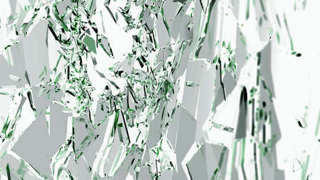 Pieces of glass broken or cracked on white, 3d illustration; 3d renderingの写真素材