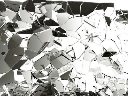 Pieces of glass broken or cracked on white, 3d illustration; 3d renderingの写真素材