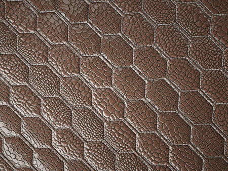 Alligator or crocodile brown Leather. hexagon or honeycomb stitched texture or background with bumps. 3d render, 3d illustrationの写真素材