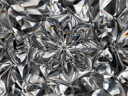 diamond structure extreme closeup and kaleidoscope. top view of round gemstone 3d render, 3d illustrationの写真素材