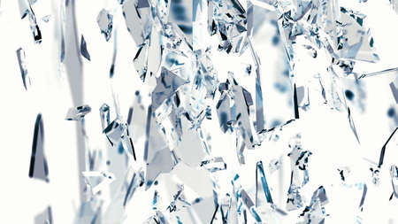 Pieces of glass broken or cracked on white, 3d illustration; 3d renderingの写真素材
