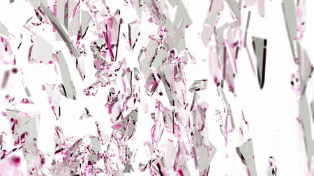 Pieces of glass broken or cracked on white, 3d illustration; 3d renderingの写真素材