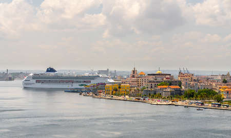 Havana city panoramic view with cruise ship and sea. Captured from Fort of Saint Charles, known as La Cabana in Havana, Cuba in may 2019のeditorial素材