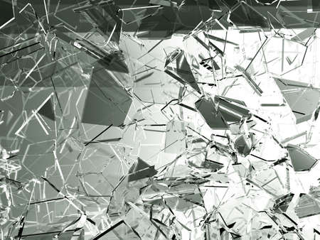 Pieces of glass broken or cracked on white, 3d illustration; 3d renderingの写真素材
