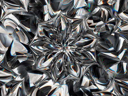 Abstract diamond structure extreme closeup and kaleidoscope. top view of round gemstone 3d render, 3d illustrationの写真素材
