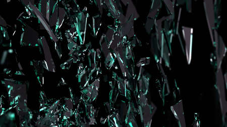 Pieces of glass broken or cracked on black, 3d illustration; 3d renderingの写真素材