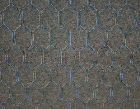 Leather stitched with blue hexagon or honecomb grey texture or background. 3d render, 3d illustrationの写真素材