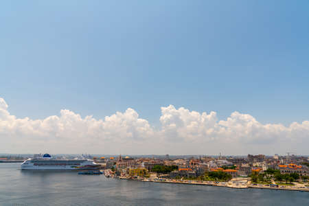 Havana city panoramic view with cruise ship and sea. Captured from Fort of Saint Charles, known as La Cabana in Havana, Cuba in may 2019のeditorial素材