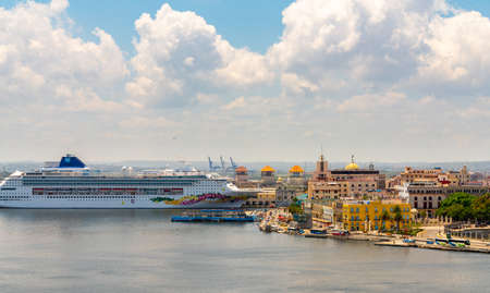 Havana city panoramic view with cruise ship and sea. Captured from Fort of Saint Charles, known as La Cabana in Havana, Cuba in may 2019のeditorial素材