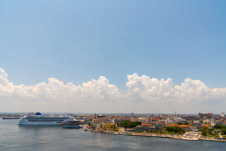 Havana city panoramic view with cruise ship and sea. Captured from Fort of Saint Charles, known as La Cabana in Havana, Cuba in may 2019のeditorial素材