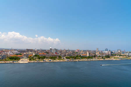 Havana city panoramic view with cruise ship and sea. Captured from Fort of Saint Charles, known as La Cabana in Havana, Cuba in may 2019のeditorial素材