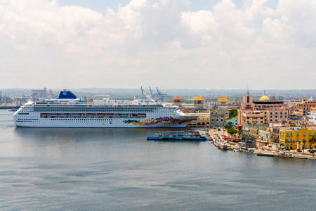 Havana city panoramic view with cruise ship and sea. Captured from Fort of Saint Charles, known as La Cabana in Havana, Cuba in may 2019のeditorial素材
