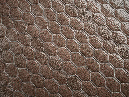 Alligator or crocodile brown Leather. hexagon or honeycomb stitched texture or background with bumps. 3d render, 3d illustrationの写真素材