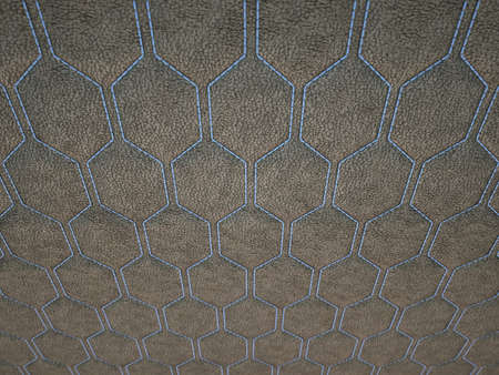 Leather stitched with blue hexagon or honecomb grey texture or background. 3d render, 3d illustrationの写真素材