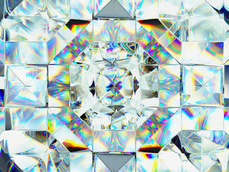 diamond structure extreme closeup and kaleidoscope. top view of round gemstone 3d render, 3d illustrationの写真素材