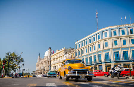 Gran Teatro de La Habana, El Capitolio and retro cars in Havana Cuba. Captured near Gran Teatro de La Habana, El Capitolio and Paseo del Prado in spring 2019のeditorial素材
