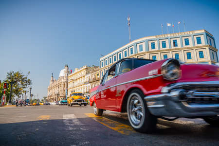 Gran Teatro de La Habana, El Capitolio and retro cars in Havana Cuba. Captured near Gran Teatro de La Habana, El Capitolio and Paseo del Prado in spring 2019のeditorial素材