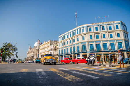 Gran Teatro de La Habana, El Capitolio and retro cars in Havana Cuba. Captured near Gran Teatro de La Habana, El Capitolio and Paseo del Prado in spring 2019のeditorial素材