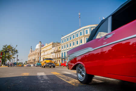 Gran Teatro de La Habana, El Capitolio and retro cars in Havana Cuba. Captured near Gran Teatro de La Habana, El Capitolio and Paseo del Prado in spring 2019のeditorial素材
