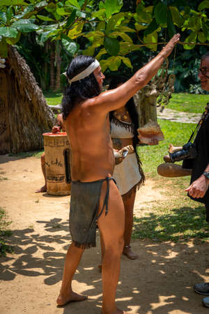 Taino indian performance near Indian Cave orÂ Cueva del Indio in Vinales, Cuba. Spring 2019.のeditorial素材