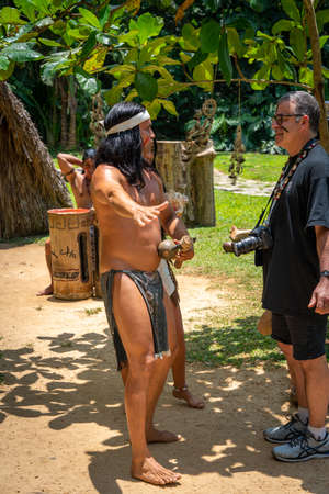 Taino indian performance near Indian Cave orÂ Cueva del Indio in Vinales, Cuba. Spring 2019.のeditorial素材