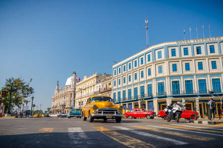 Gran Teatro de La Habana, El Capitolio and retro cars in Havana Cuba. Captured near Gran Teatro de La Habana, El Capitolio and Paseo del Prado in spring 2019のeditorial素材