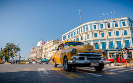 Gran Teatro de La Habana, El Capitolio and retro cars in Havana Cuba. Captured near Gran Teatro de La Habana, El Capitolio and Paseo del Prado in spring 2019のeditorial素材