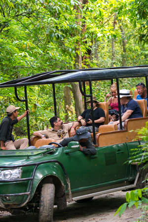 Jungle safari for tourists with off road vehicles in Chitwan. Captured in Chitwan National park, Nepal. Spring 2018のeditorial素材