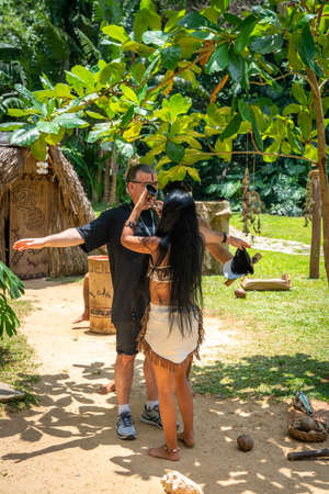Taino indian performance near Indian Cave orÂ Cueva del Indio in Vinales, Cuba. Spring 2019.のeditorial素材