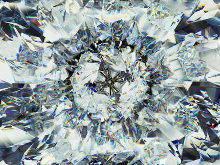 diamond structure extreme closeup and kaleidoscope. top view of round gemstone 3d render, 3d illustrationの写真素材