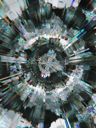 diamond structure extreme closeup and kaleidoscope. top view of round gemstone 3d render, 3d illustrationの写真素材