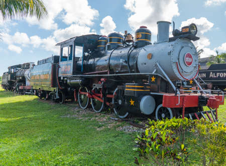 Old steam locomotives or railway trains. Captured in spring 2018, in Museum of Agroindustry Azucarera, Remedios, Caibarien, Cubaのeditorial素材