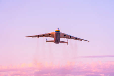 Antonov An-225 Mriya aircraft takes off from the Gostomel airport in Kyiv, Ukraine. This giant cargo plane is the heaviest aircraft ever built. Summer 2018のeditorial素材