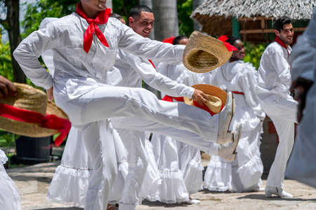 Dancers dancing son jarocho la bamba folk dance. Cuba, spring 2018のeditorial素材