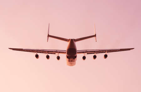 Antonov An-225 Mriya aircraft after take off from the Gostomel airport at sunset in Kyiv, Ukraine. This giant cargo plane is the heaviest aircraft ever built. Summer 2018のeditorial素材