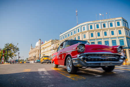 Gran Teatro de La Habana, El Capitolio and retro cars in Havana Cuba. Captured near Gran Teatro de La Habana, El Capitolio and Paseo del Prado in spring 2019のeditorial素材