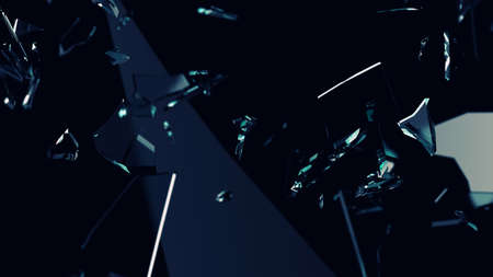Pieces of transparent glass broken or cracked, 3d illustration; 3d renderingの写真素材