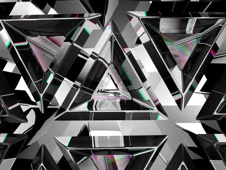 Gemstone diamond or shiny glass triangular texture kaleidoscope background. 3d render, 3d illustrationの写真素材